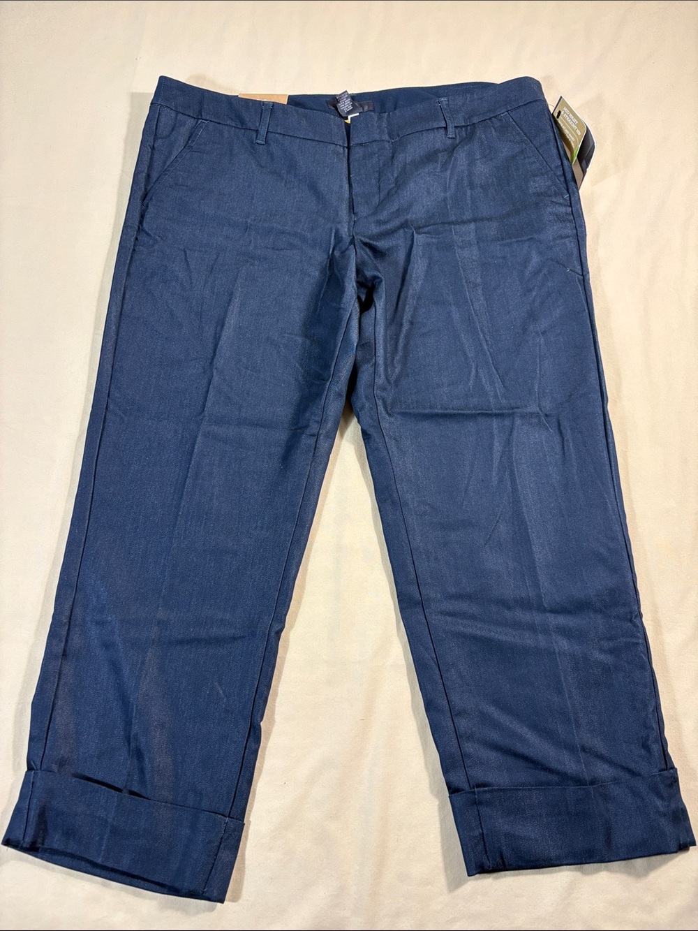 Mossimo NWT Dark Wash Denim Cuffed Crop Mid Waist Straight Hip Thigh Pants Sz 16